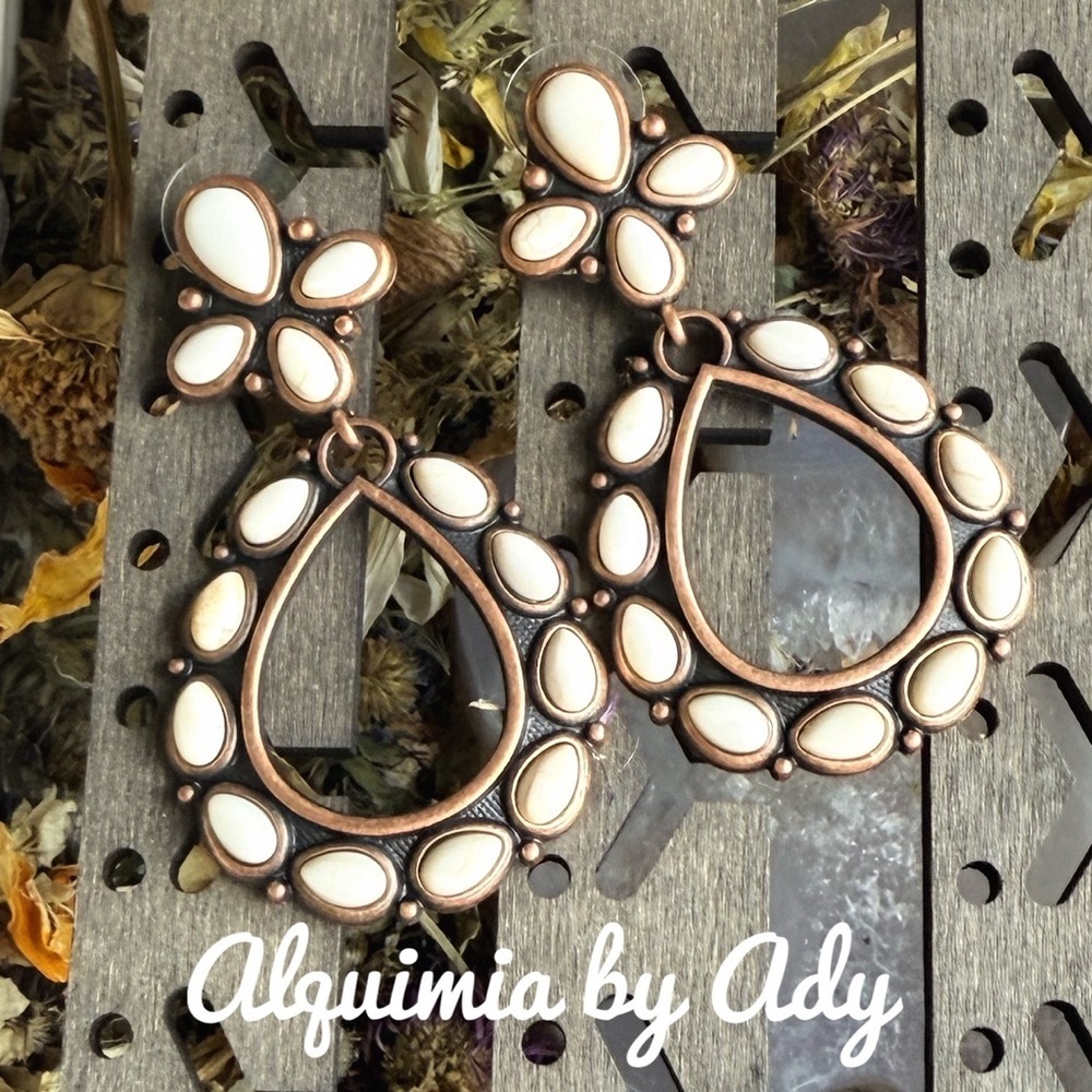 Alquimia Bronze and Cream Teardrop Earrings turquoise